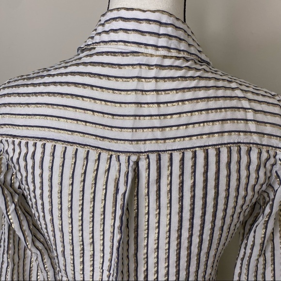 Express The Portofino Shirt Gold White Blue Striped Women's Sz Slim Small - Picture 9 of 9